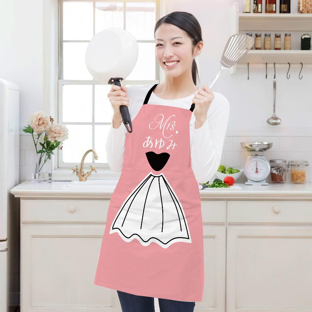 結婚式プレゼント-カスタム名前エプロン-写真入れ可能なキッチン首掛け式エプロンギフト-彼女や妻へ