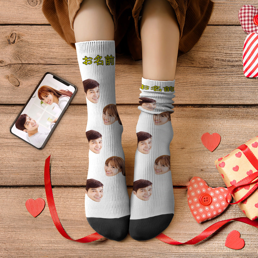 記念日プレゼント-カスタムフォトソックス-写真入り名入れ可能なオリジナル靴下絵文字
