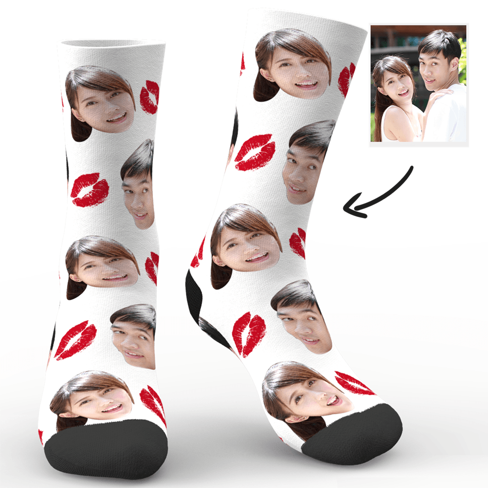 記念日プレゼント-カスタムフォトソックス-写真入り可能なオリジナル靴下キス印