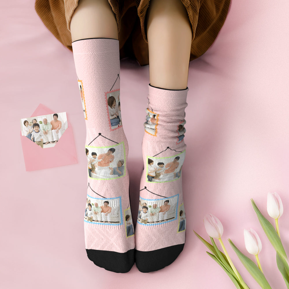 カスタムフォトソックス-写真５枚入れ可能な母の日の靴下プレゼント-壁絵の写真柄