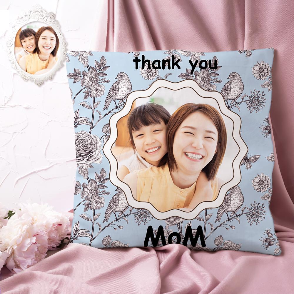 カスタム写真クッション-写真入れ可能な花と鳥柄の抱き枕お母さんへの母の日プレゼント