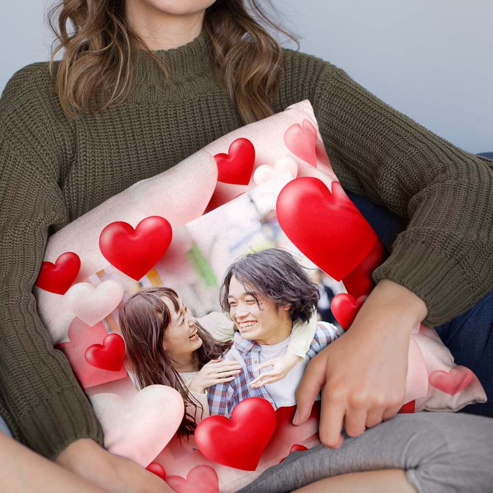 カスタムフォトクッション-写真入れ可能なオリジナル抱き枕ギフト好きな人へのバレンタインプレゼント-ロマンチックな思い出