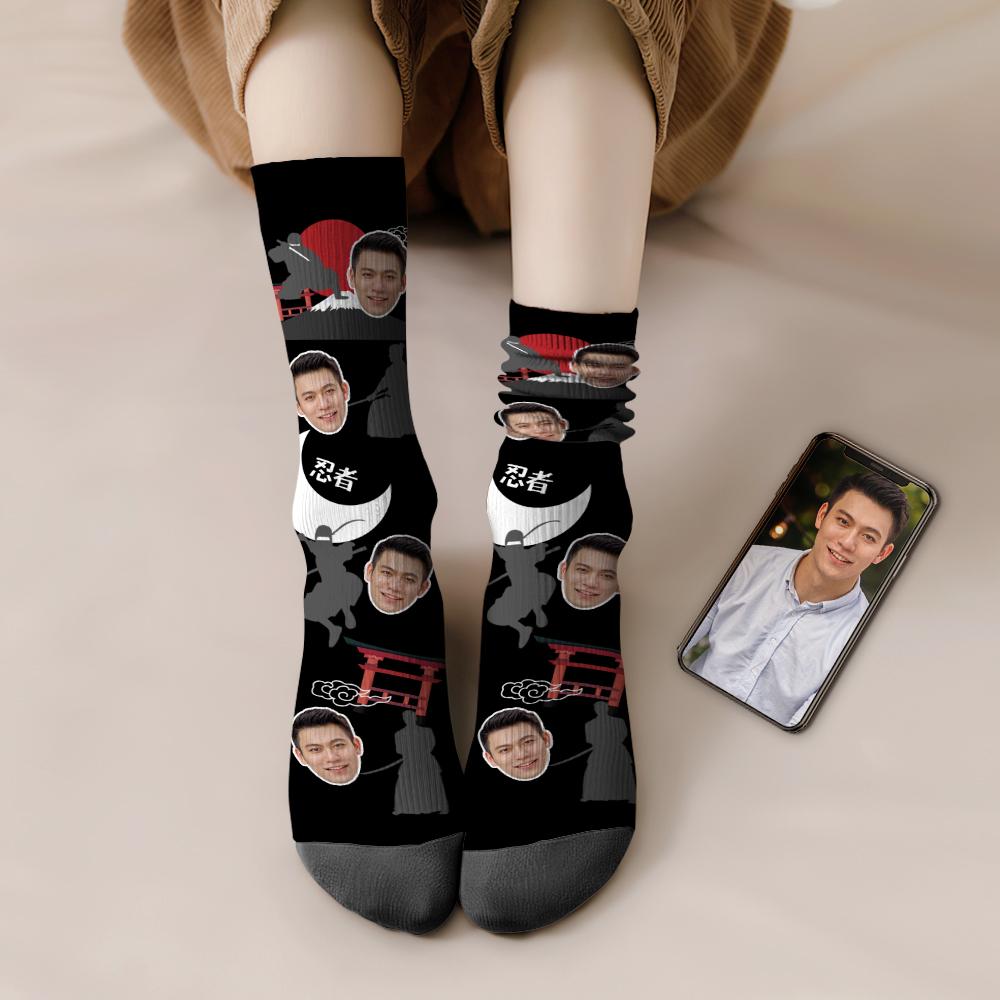 カスタムフェイスソックス-写真入り可能なオリジナル靴下-月下の忍者