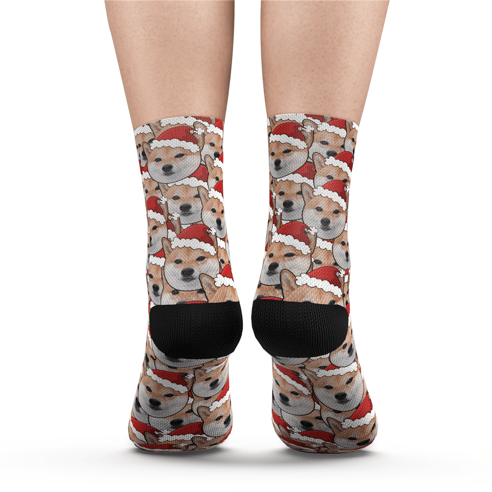 Custom Face Mash Dog Santa's hat Socks - MyPhotoSocks