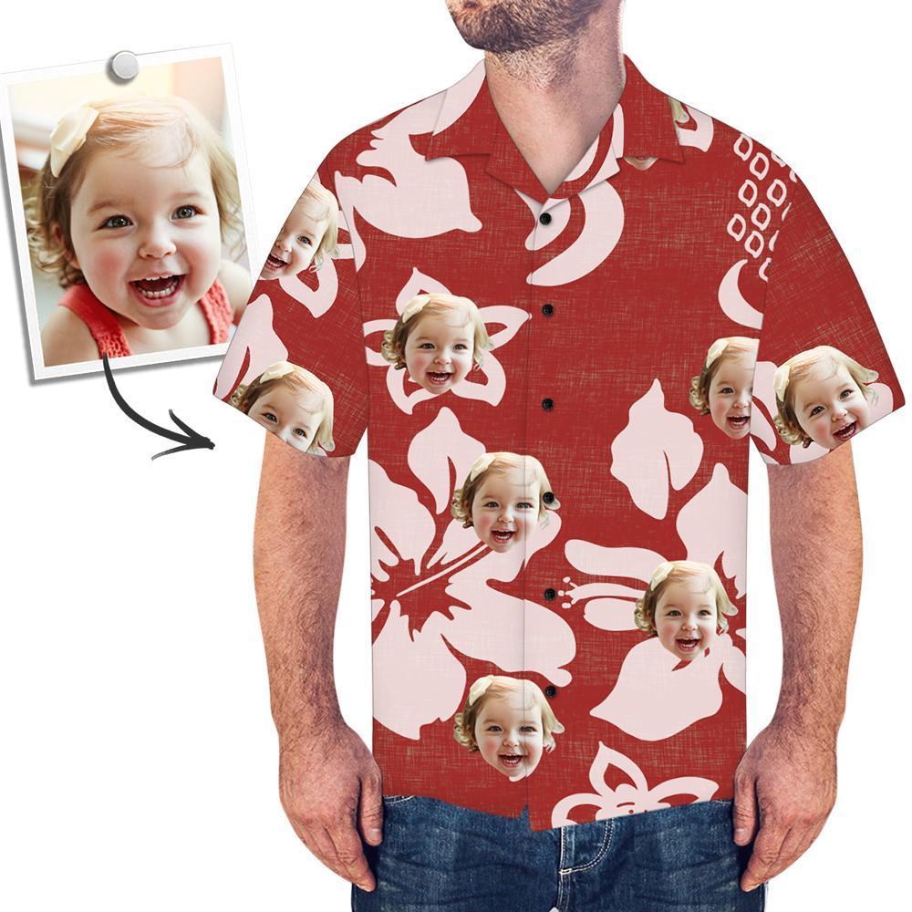 Custom Face All Over Print Red Hawaiian Shirt Petal - MyfacesocksJP