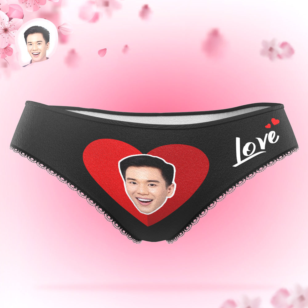 記念日プレゼント-カスタムフォトパンティ-写真入れ可能なハートとLOVE柄の女性用下着