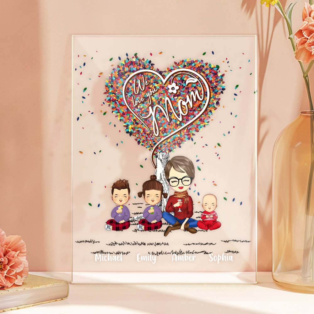 Custom Clip Art Personalized Mother and Kids Cartoon Plaque Lamp Mother's Day Gifts - MyMoonLampAu