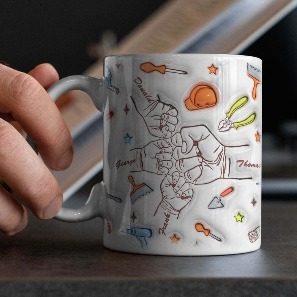 Personalized Names Custom 1-6 Kids 3D Inflated Effect Printed Mug Gift for Dad Grandpa Great Fixer - MyMoonLampAu