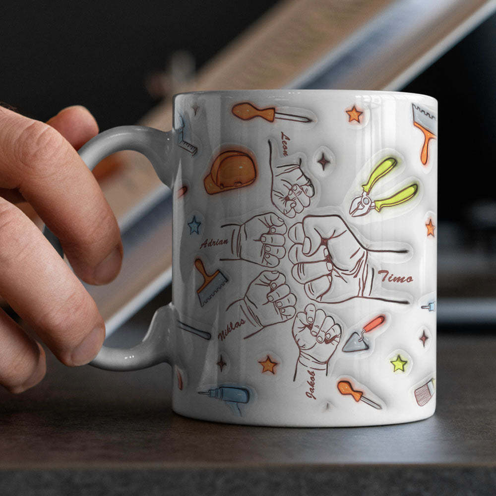 Personalized Names Custom 1-6 Kids 3D Inflated Effect Printed Mug Gift for Dad Grandpa Great Fixer - MyMoonLampAu