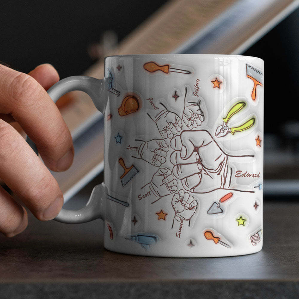 Personalized Names Custom 1-6 Kids 3D Inflated Effect Printed Mug Gift for Dad Grandpa Great Fixer - MyMoonLampAu