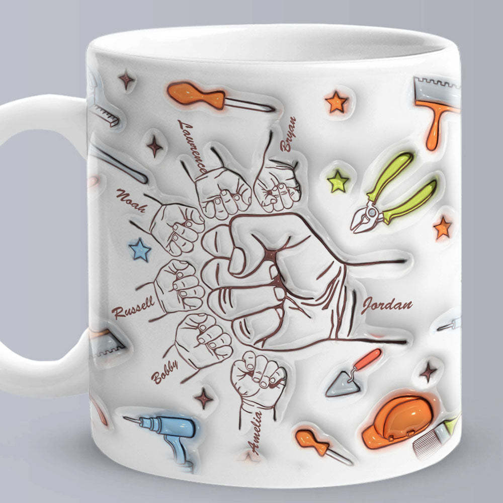 Personalized Names Custom 1-6 Kids 3D Inflated Effect Printed Mug Gift for Dad Grandpa Great Fixer - MyMoonLampAu
