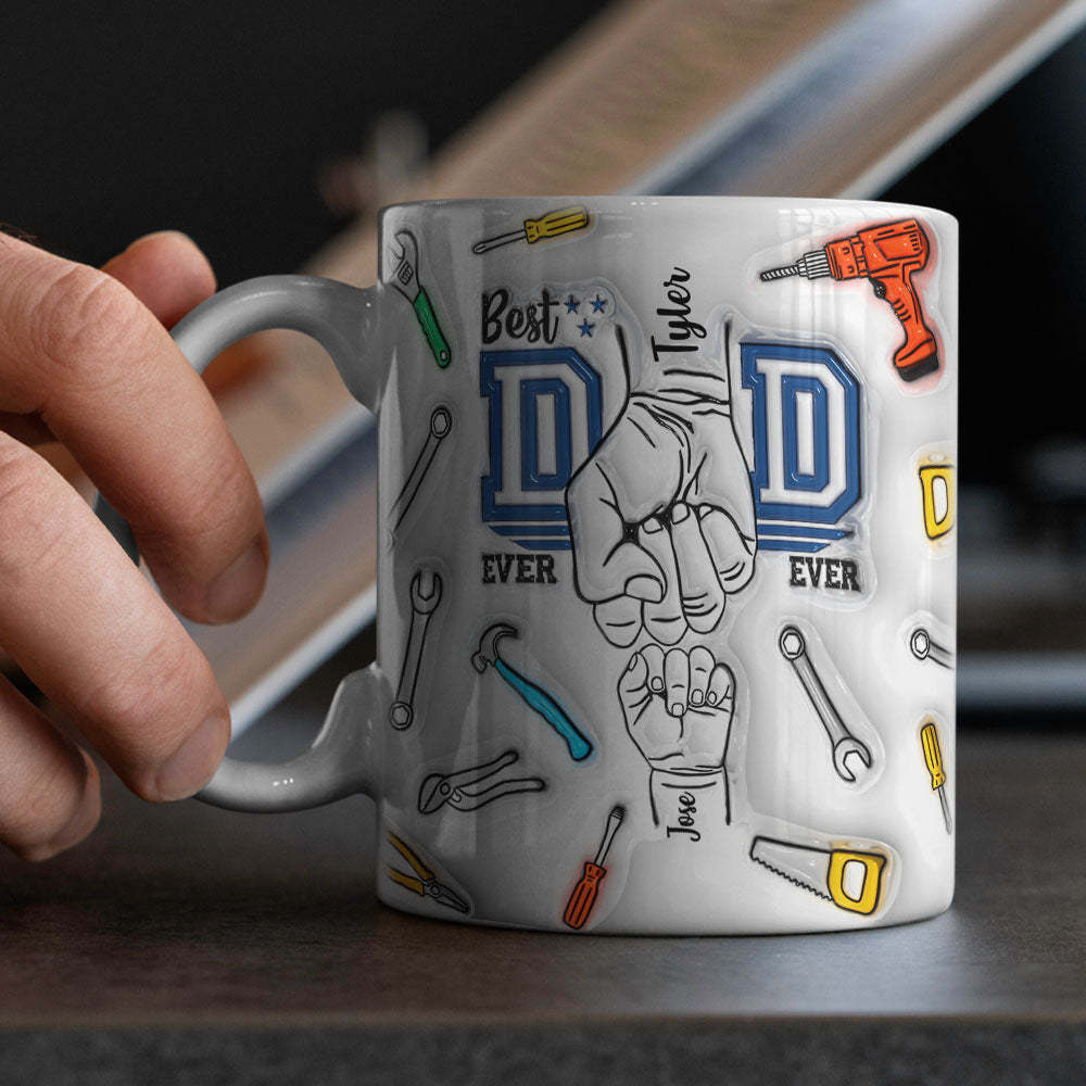 Father's Day Gifts Custom 1-6 Kids Personalized Names 3D Inflated Effect Printed Mug Best Dad Ever - MyMoonLampAu