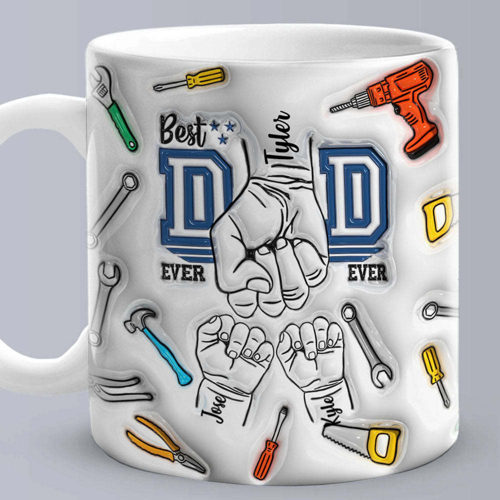 Father's Day Gifts Custom 1-6 Kids Personalized Names 3D Inflated Effect Printed Mug Best Dad Ever - MyMoonLampAu