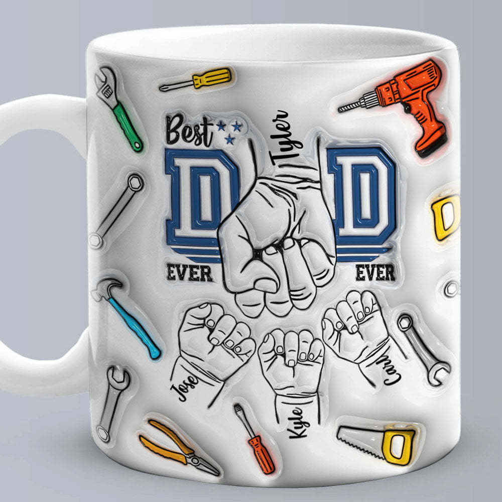 Father's Day Gifts Custom 1-6 Kids Personalized Names 3D Inflated Effect Printed Mug Best Dad Ever - MyMoonLampAu