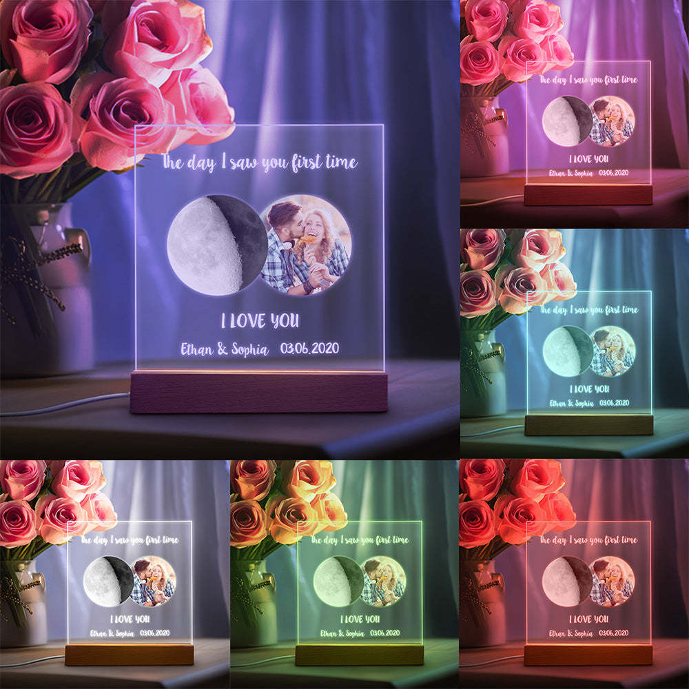 Custom Photo Moon Phase Night Light Warm Colorful LED Light Gift For Couples - MyMoonLampAu