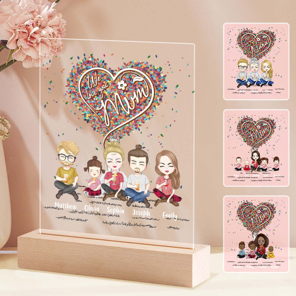 Custom Clip Art Personalized Mother and Kids Cartoon Plaque Lamp Mother's Day Gifts - MyMoonLampAu