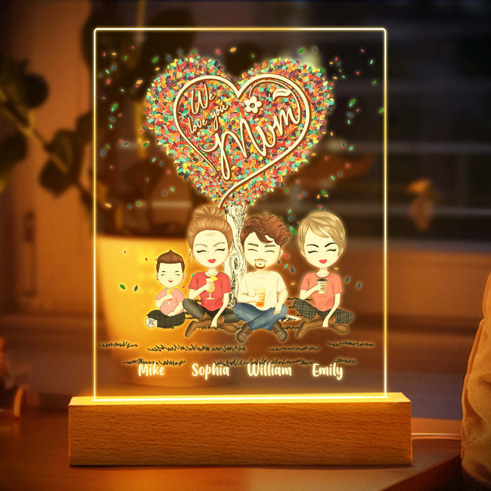 Custom Clip Art Personalized Mother and Kids Cartoon Plaque Lamp Mother's Day Gifts - MyMoonLampAu