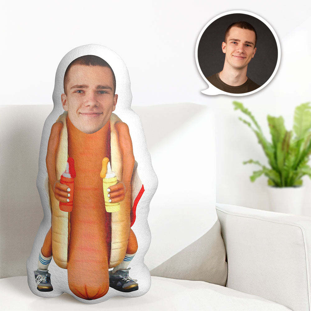 Custom Face Pillow Minime Dolls Hot Dog Man Personalized Photo Gifts - auphotoblanket