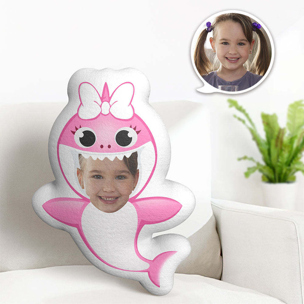Custom Face Pillow Minime Dolls Pink Shark Personalized Photo Gifts for Girl - auphotoblanket