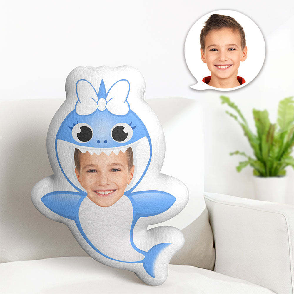 Custom Face Pillow Minime Dolls Blue Shark Personalized Photo Gifts for Boy - auphotoblanket