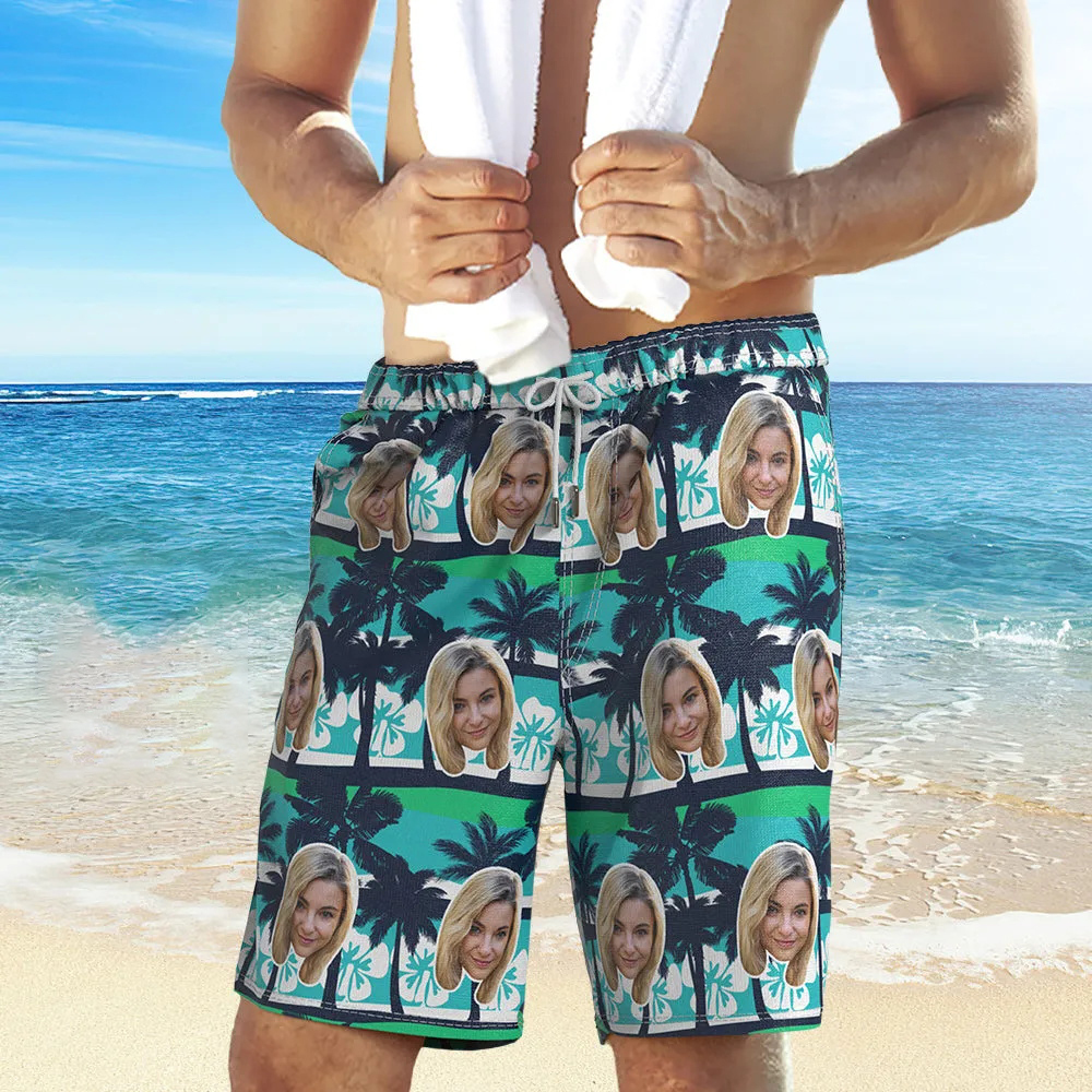 Men's Custom Face Beach Trunks All Over Print Photo Shorts - Coconut Tree - auphotoblanket
