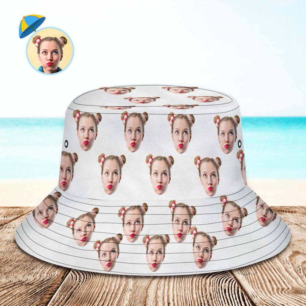 Custom Your Photo Face Summer Bucket Hat Fisherman Hat - White - auphotoblanket