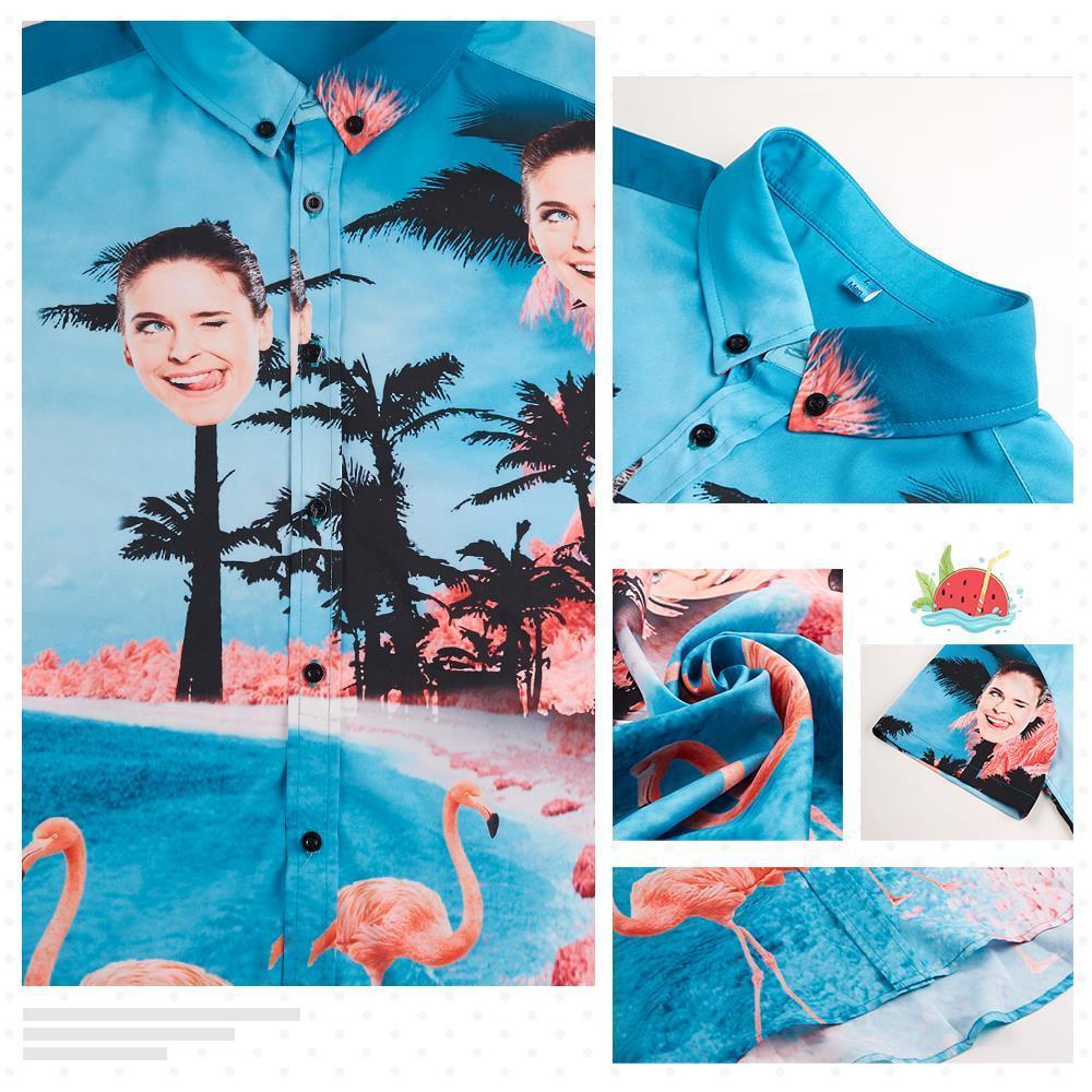 Custom Face Hawaiian Shirt All Over Print Flamingo Flowers And Leaves Custom Dog Photo Button up Shirts