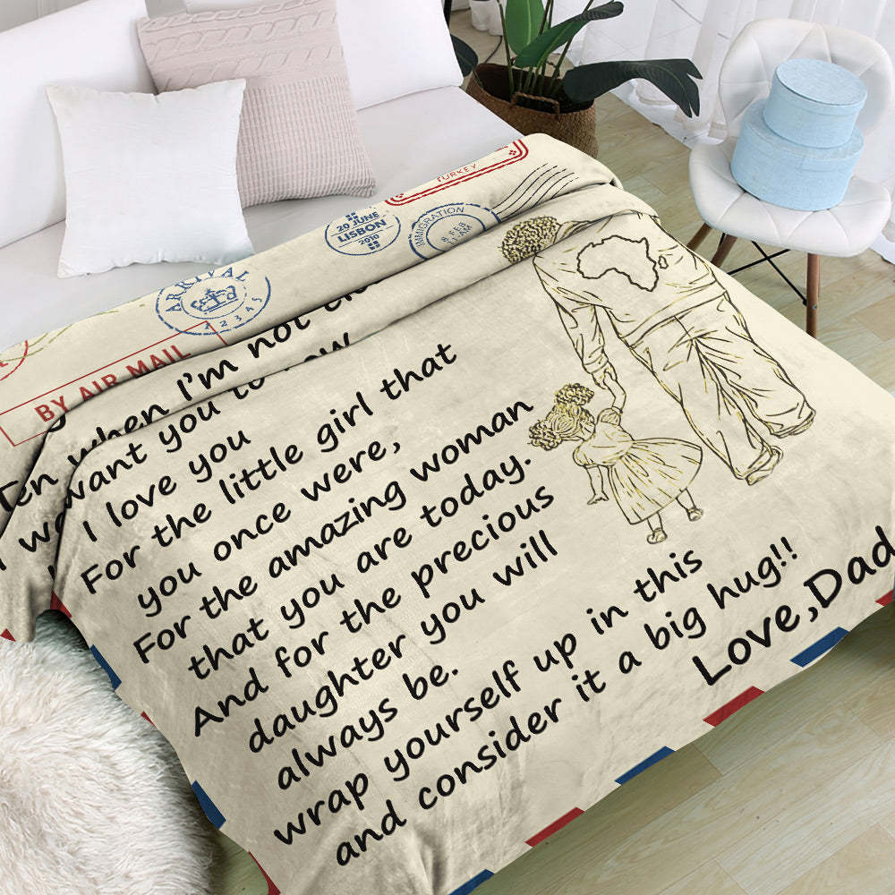Custom Letter Blanket Personalized Love Air Mail Blanket to Daughter Hold Hands from Best Dad - auphotoblanket