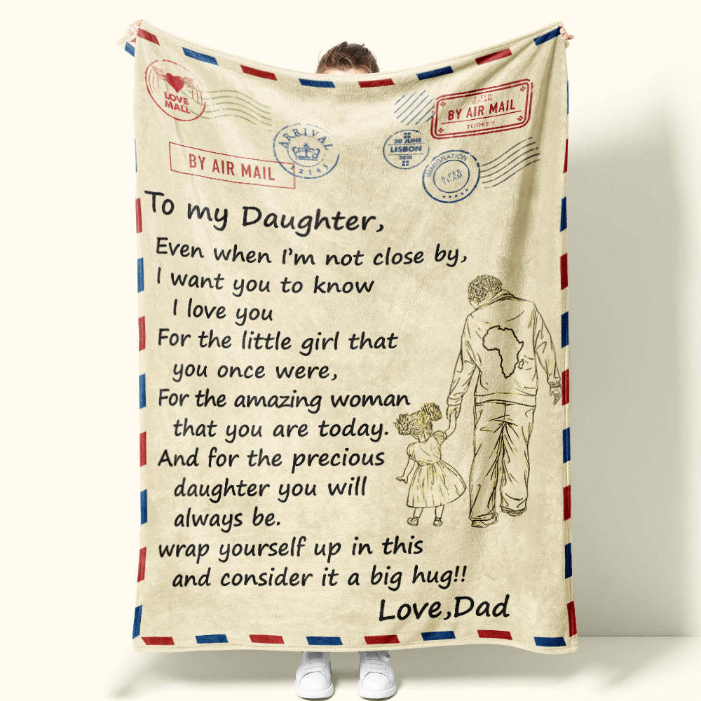 Custom Letter Blanket Personalized Love Air Mail Blanket to Daughter Hold Hands from Best Dad - auphotoblanket