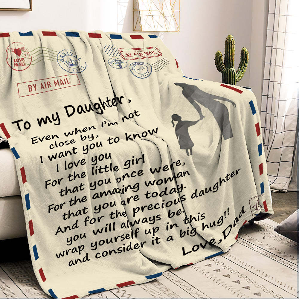 Custom Letter Blanket Personalized Love Air Mail Blanket to Daughter Hold Hands from Love Dad - auphotoblanket