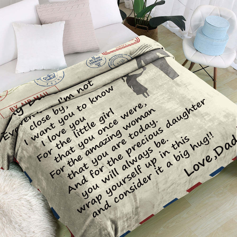 Custom Letter Blanket Personalized Love Air Mail Blanket to Daughter Hold Hands from Love Dad - auphotoblanket