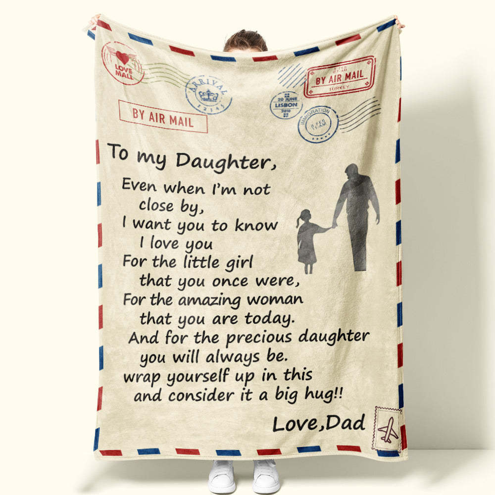 Custom Letter Blanket Personalized Love Air Mail Blanket to Daughter Hold Hands from Love Dad - auphotoblanket