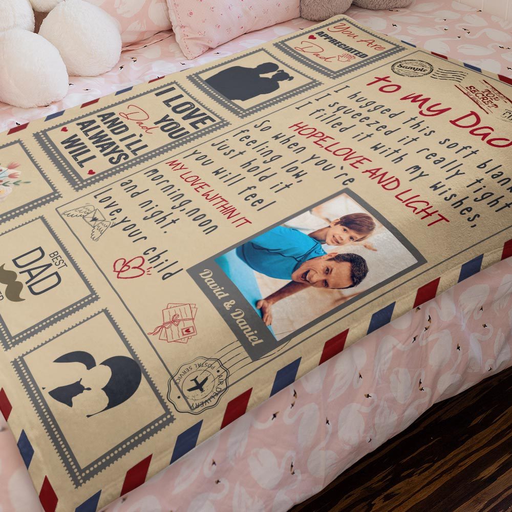 Father's Day Gift Custom Letter Blanket Personalized Photo Blanket to Dad with Names - auphotoblanket