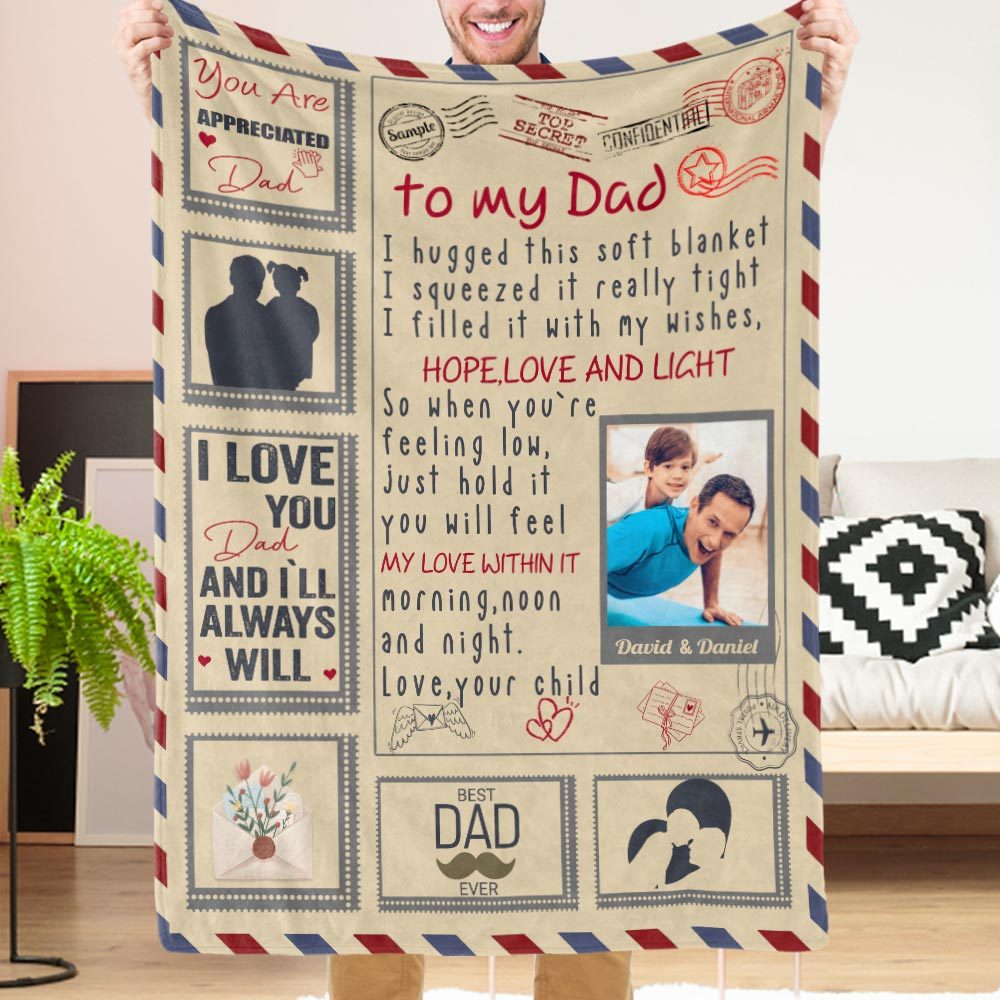 Father's Day Gift Custom Letter Blanket Personalized Photo Blanket to Dad with Names - auphotoblanket