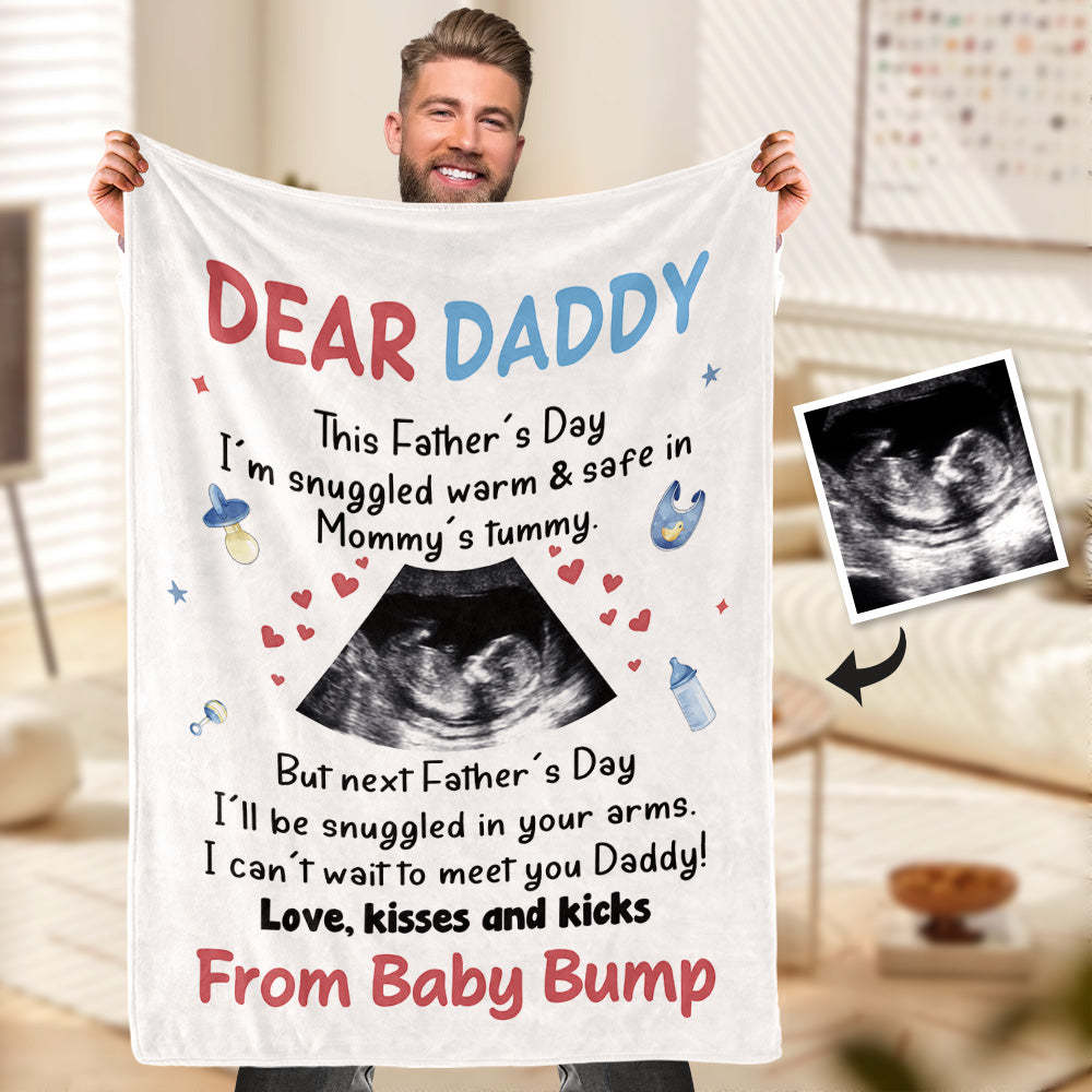 Custom Photo Blanket Personalized Ultrasound Blanket Gift for New Dad - auphotoblanket