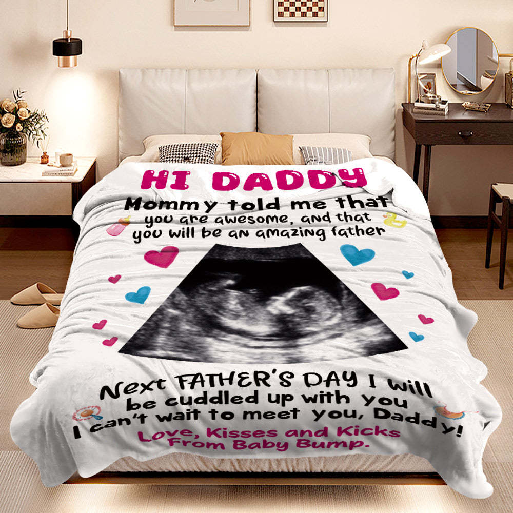 Blanket Custom Photo Blanket Personalized Ultrasound Gift for New Daddy - auphotoblanket