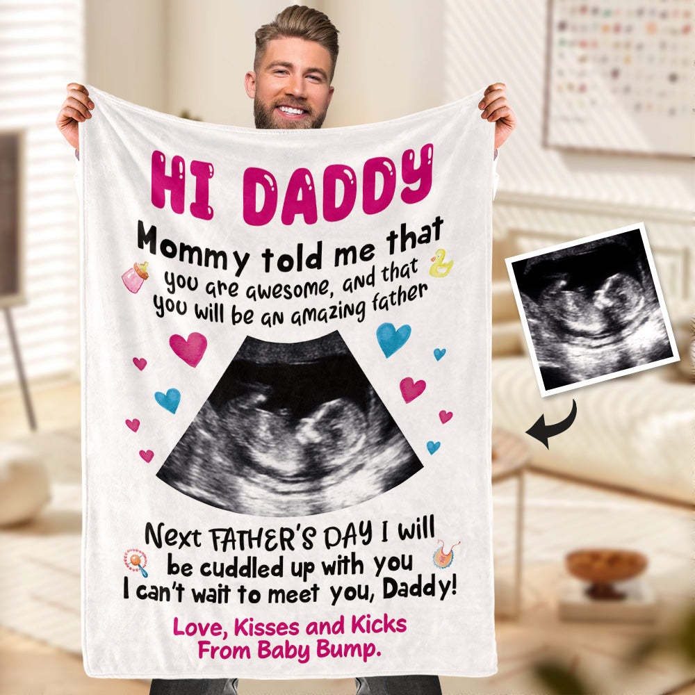 Blanket Custom Photo Blanket Personalized Ultrasound Gift for New Daddy - auphotoblanket