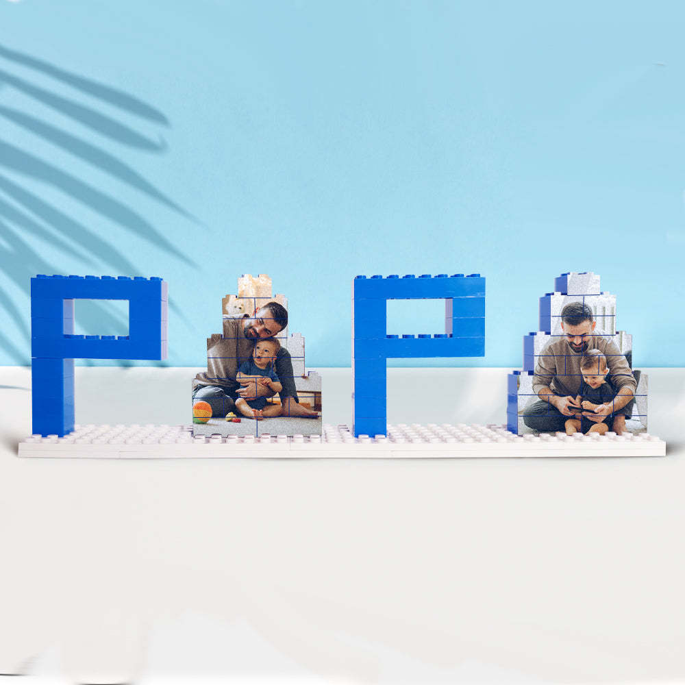 Personalized Papa Photo Building Brick Puzzles Photo Block Father's Day Gifts - auphotoblanket