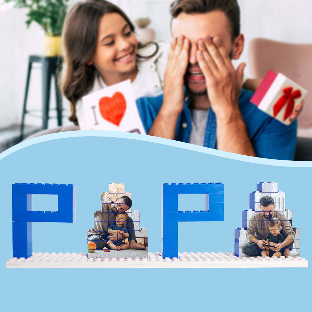 Personalized Papa Photo Building Brick Puzzles Photo Block Father's Day Gifts - auphotoblanket