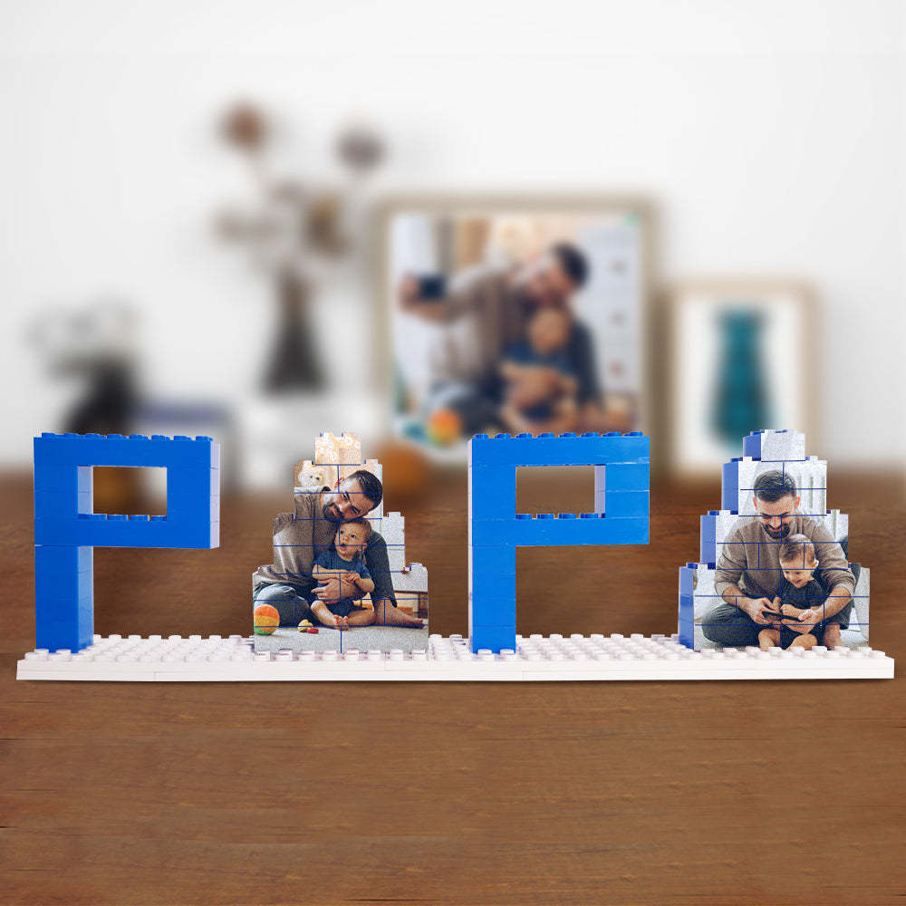 Personalized Papa Photo Building Brick Puzzles Photo Block Father's Day Gifts - auphotoblanket