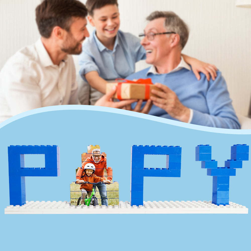Personalized Papy Photo Building Brick Puzzles Photo Block Father's Day Gifts - auphotoblanket