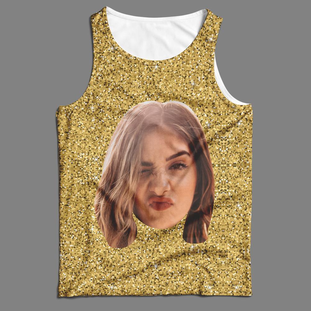 Custom Face Tank Top Golden Light Personalized Tank Top - auphotoblanket