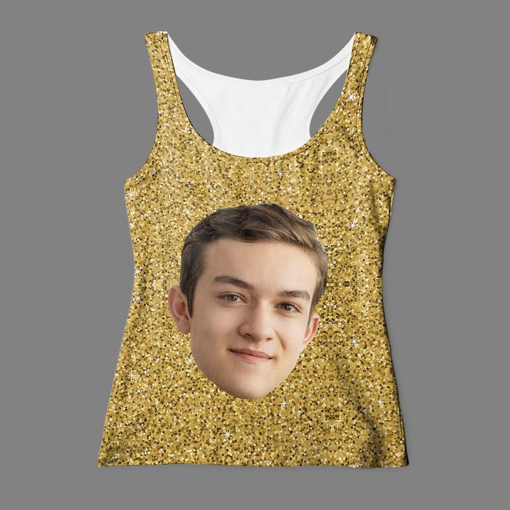 Custom Face Tank Top Golden Light Personalized Tank Top - auphotoblanket