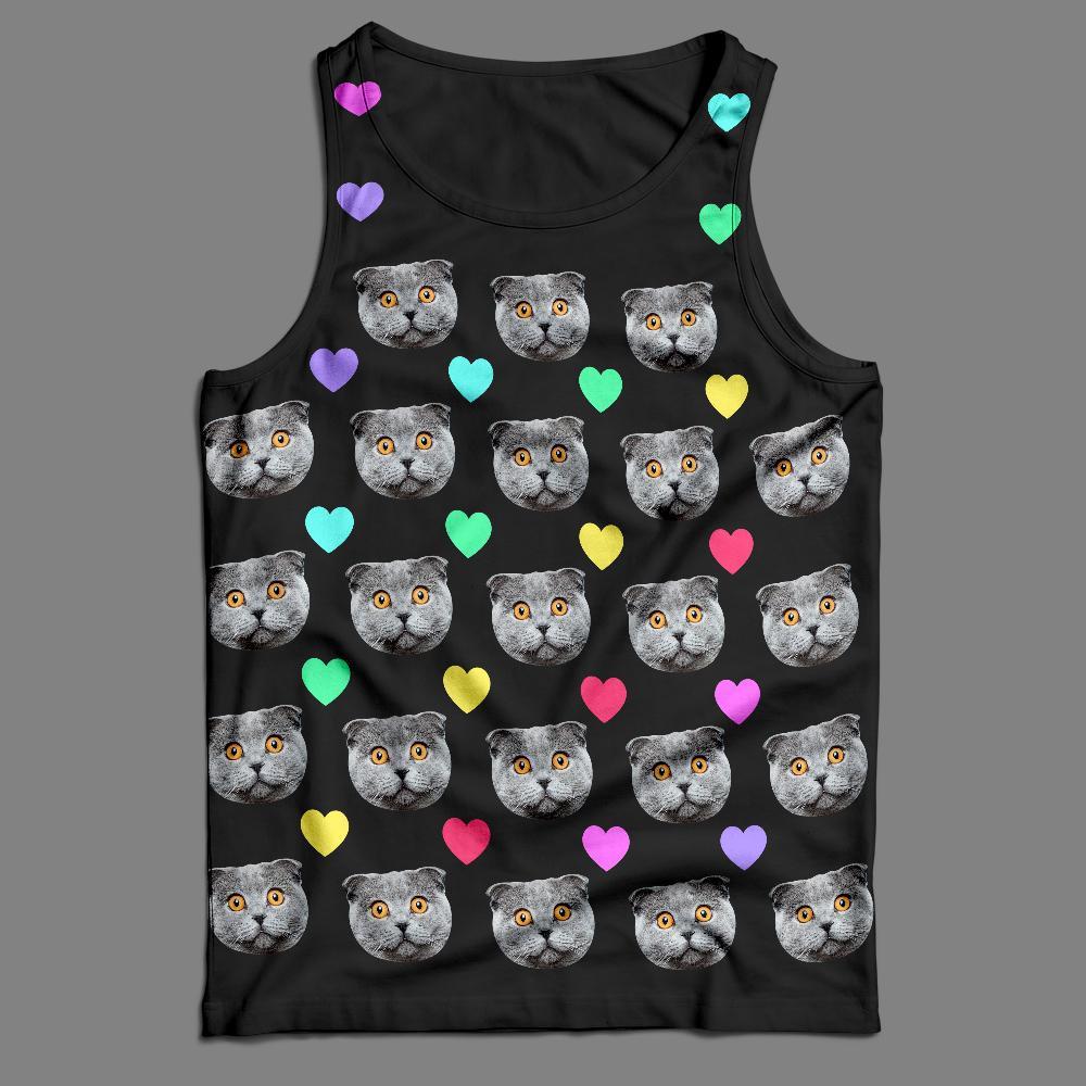 Custom Cat Face All Over Print Tee Mash Face Tank Top - auphotoblanket