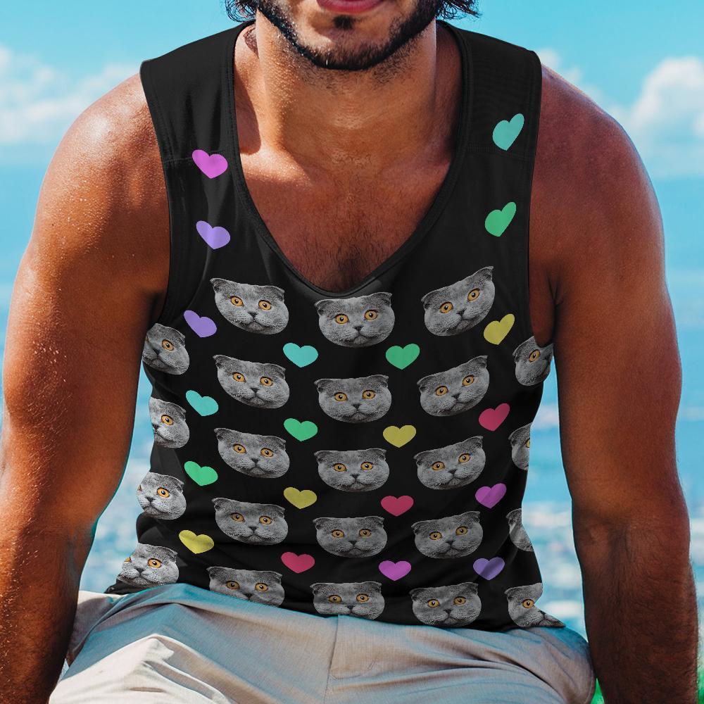 Custom Cat Face All Over Print Tee Mash Face Tank Top - auphotoblanket
