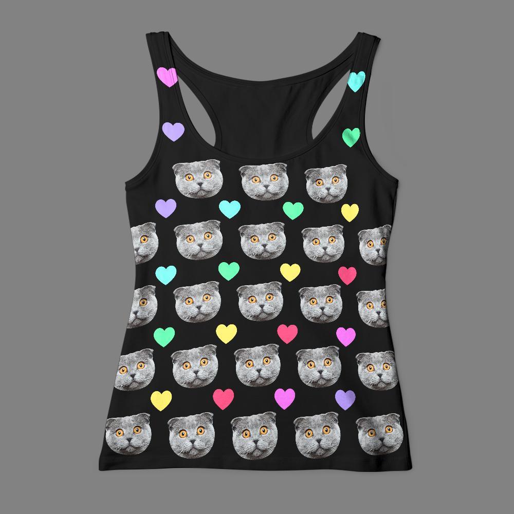 Custom Cat Face All Over Print Tee Mash Face Tank Top - auphotoblanket