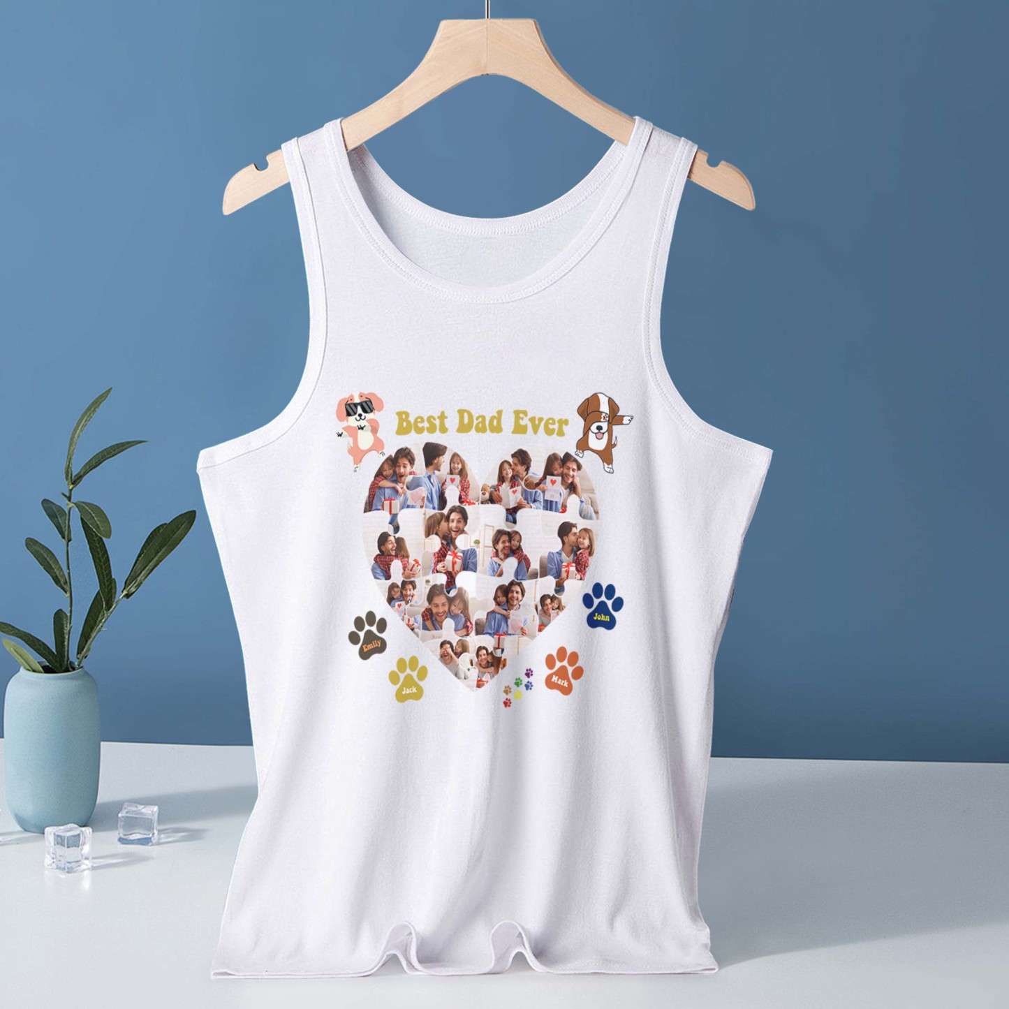 Custom Tank Top for Dog Dads, Best Dad Ever Shirt, Father's Day/Birthday Gifts for Dad Graphic Tee for Summer - auphotoblanket