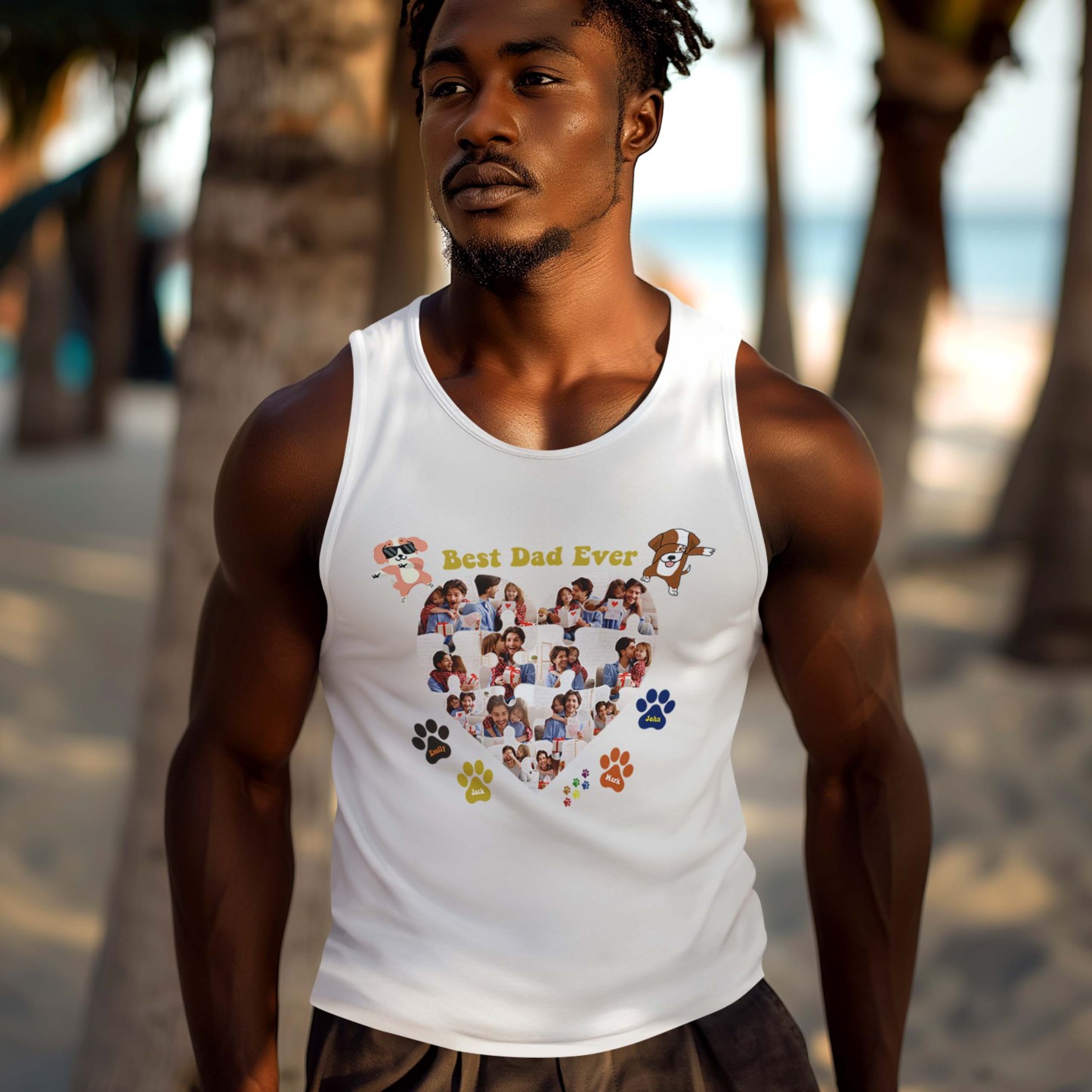 Custom Tank Top for Dog Dads, Best Dad Ever Shirt, Father's Day/Birthday Gifts for Dad Graphic Tee for Summer - auphotoblanket