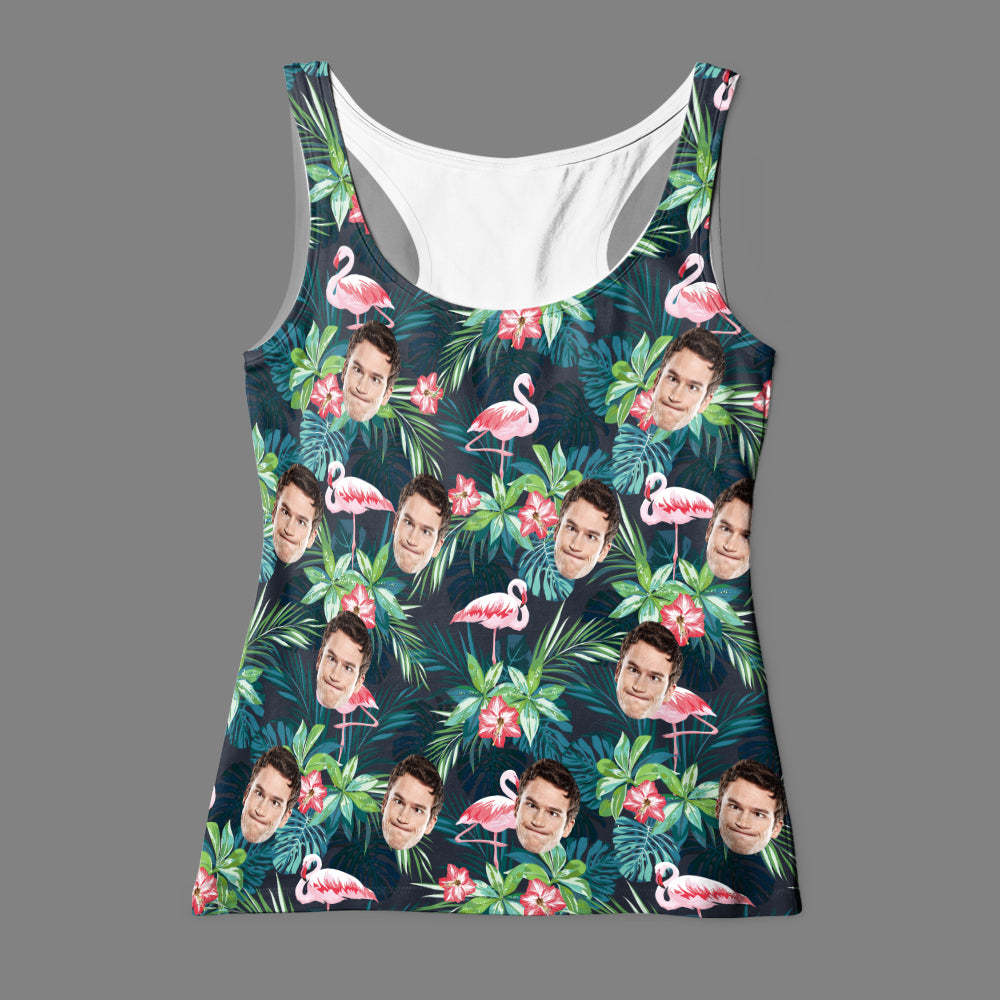 Custom Face Tank Top Hawaiian Flowers - auphotoblanket