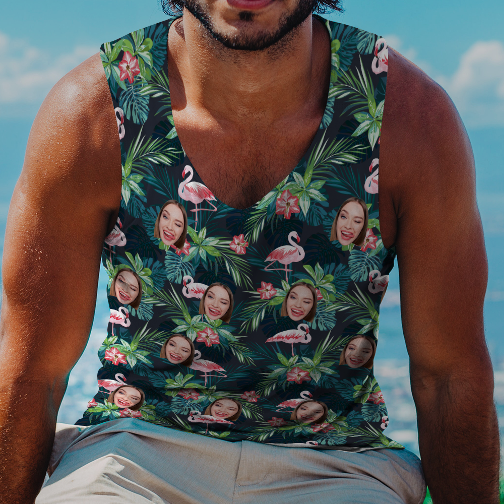 Custom Face Tank Top Hawaiian Flowers - auphotoblanket